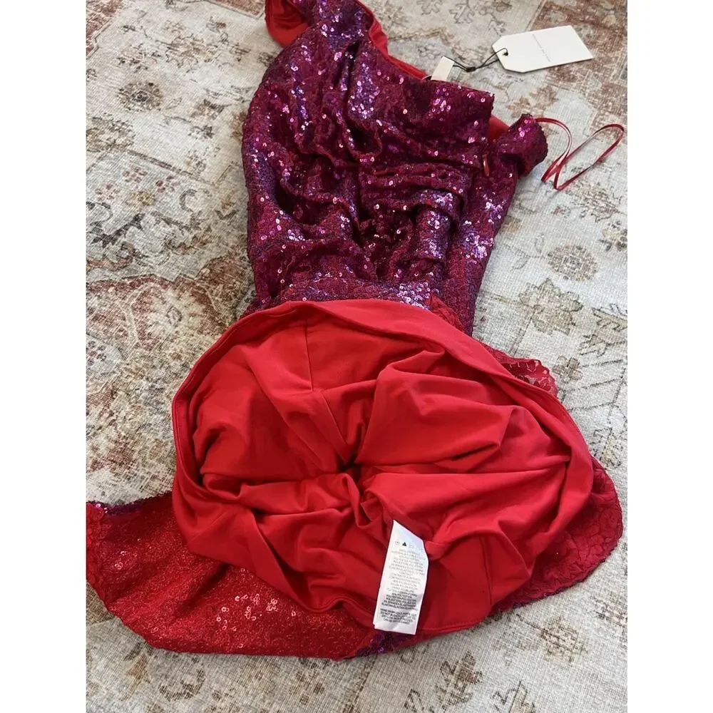 Dress The Population Martine Sequin One Shoulder Dress in Fuchsia Size S NWT - Picture 12 of 15